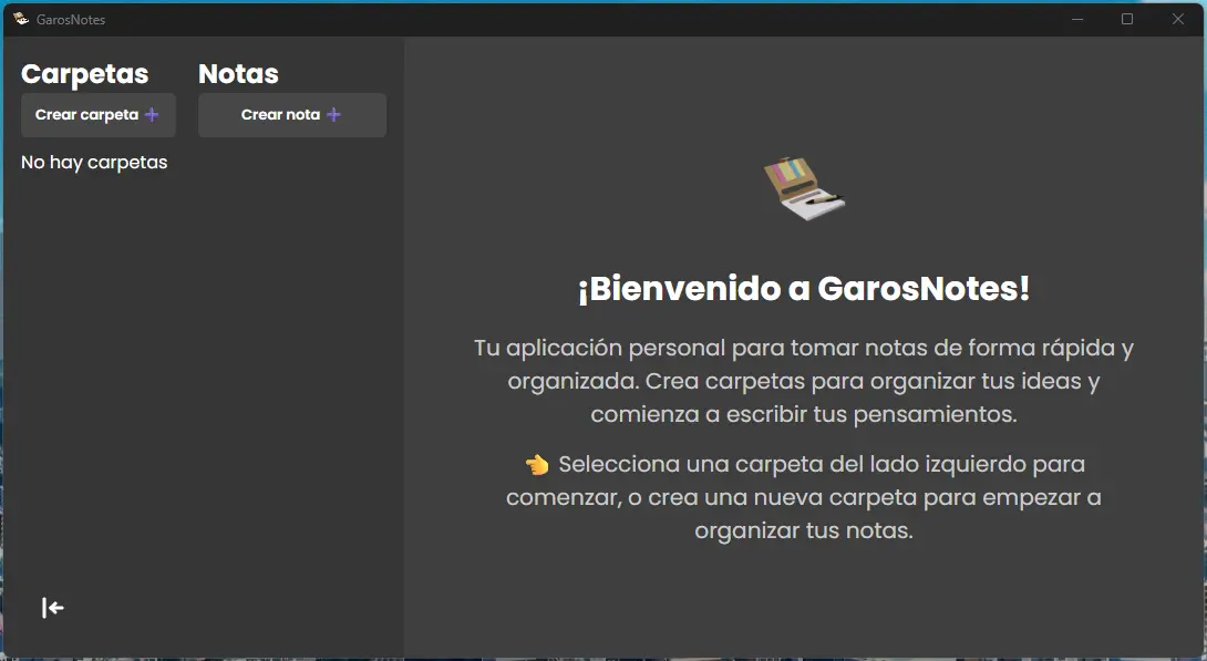Interfaz principal de Garos Notes